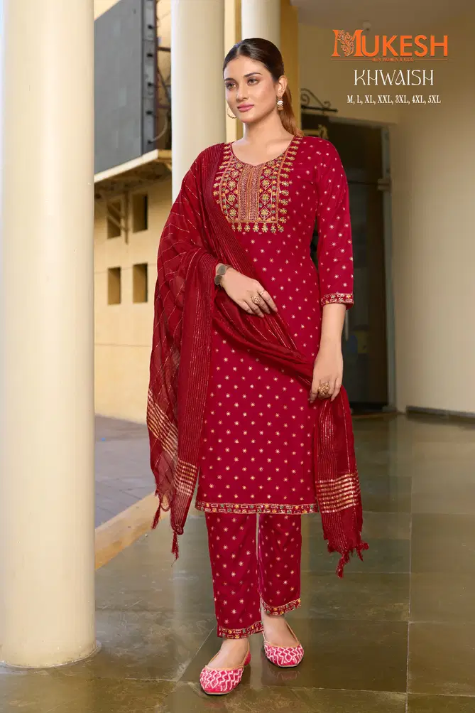 Khwaish By Banwery Rayon Embroidery Printed Kurti With Bottom Dupatta wholesale Shop In Surat